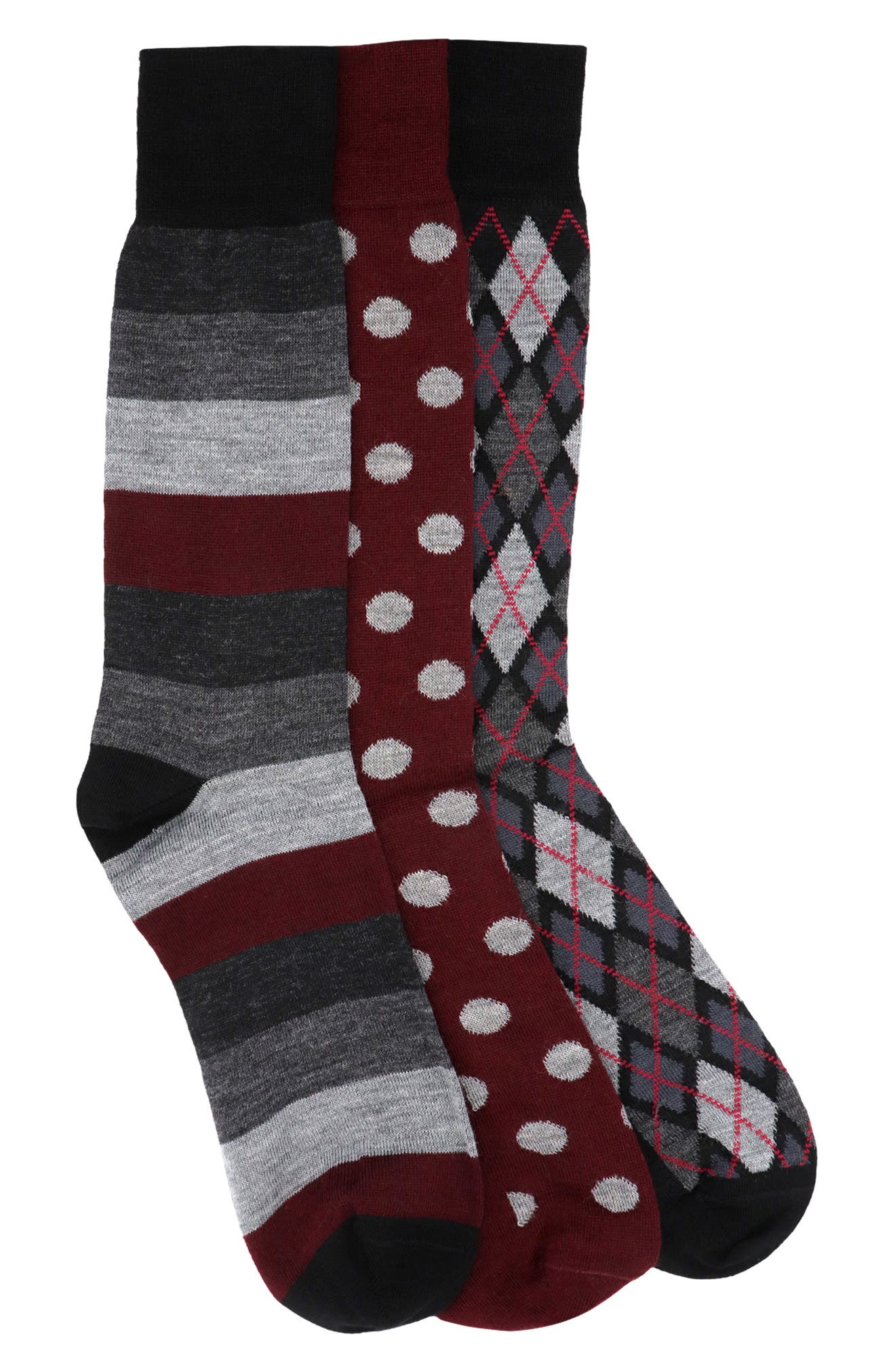 Lorenzo Uomo Stripe Dot Diamond 1 Crew Socks - Pack of 3