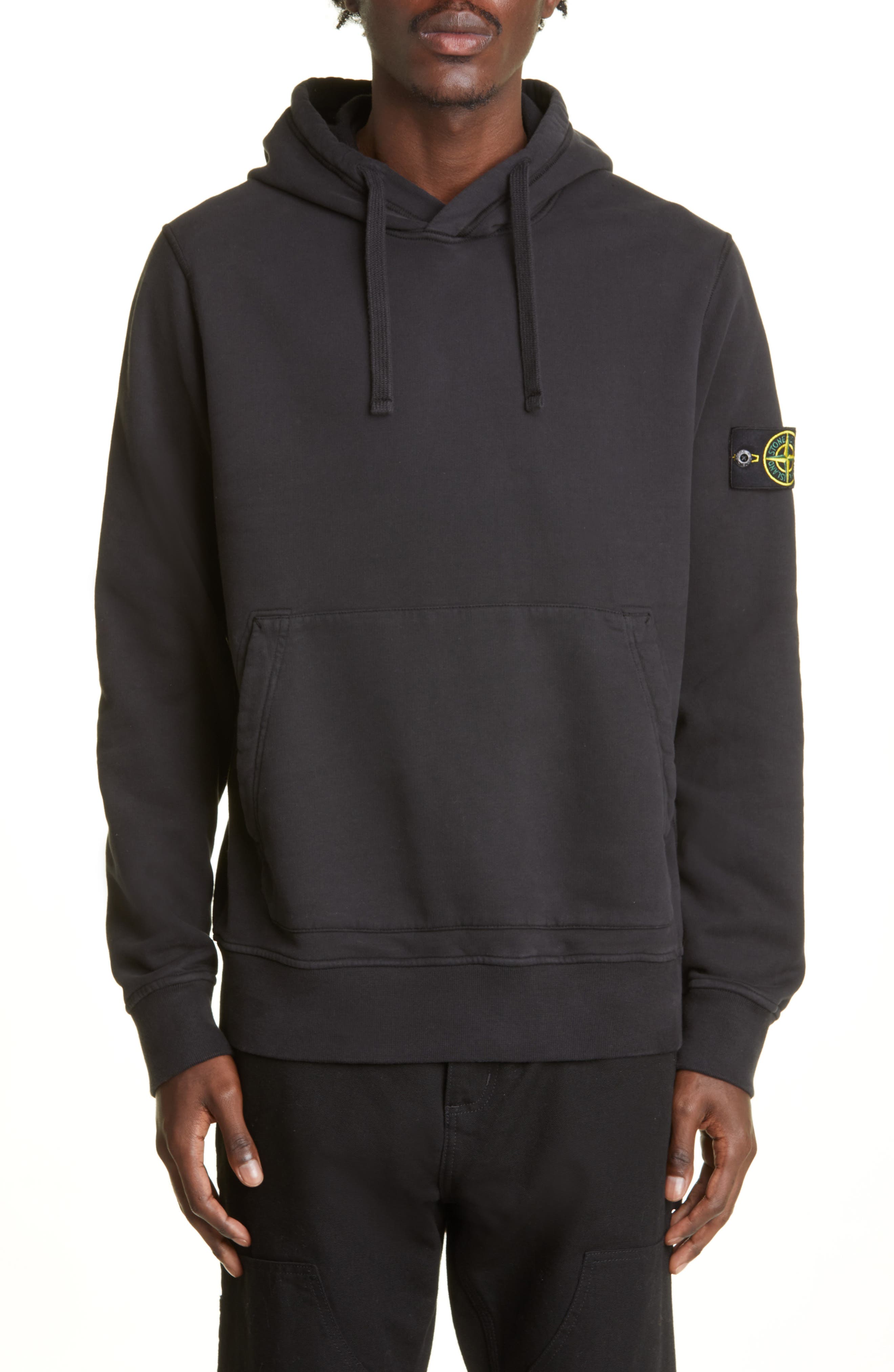 stone island mens black hoodie