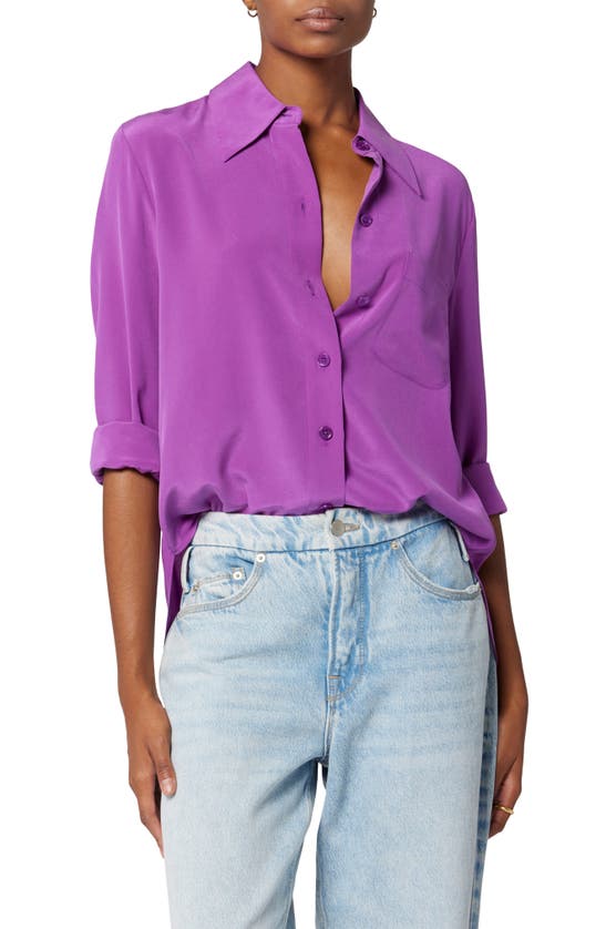 Equipment Quinne Spread-collar Button-down Silk Shirt In Dazzling Purple