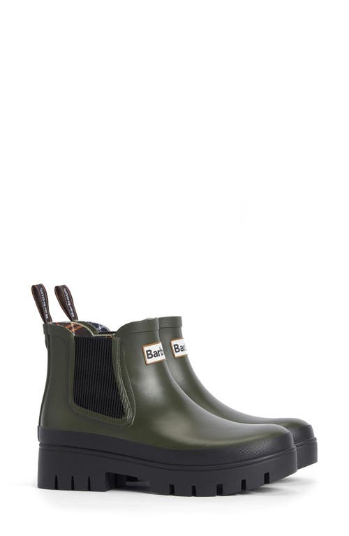 Shop Barbour Halton Waterproof Chelsea Rain Boot In Olive Green/black