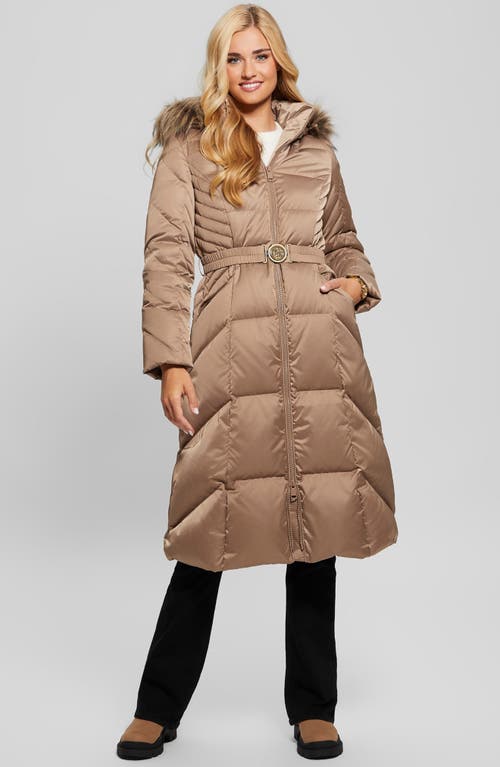 Guess Olga Down Puffer Coat With Removable Hood In Wet Sand
