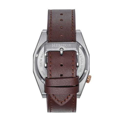 Heritor Automatic Amadeus Semi-skeleton Leather-band Watch In Rose Gold/brown