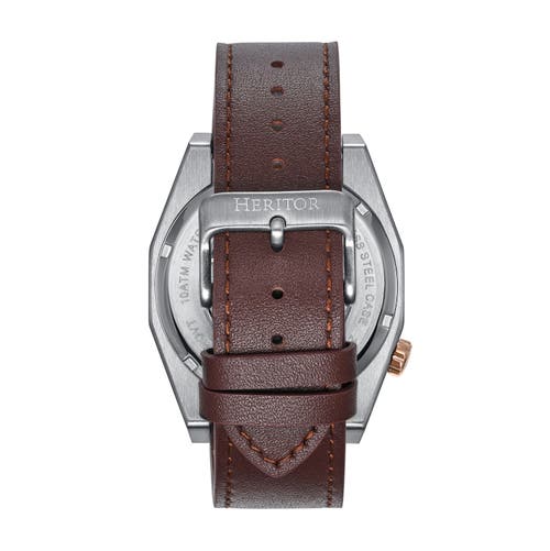 Shop Heritor Automatic Amadeus Semi-skeleton Leather-band Watch In Rose Gold/brown