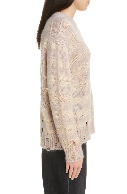 Shop Acne Studios Karita Distressed Stripe Open Stitch Cotton, Mohair & Wool Blend Sweater In Warm Beige/champagne Beige