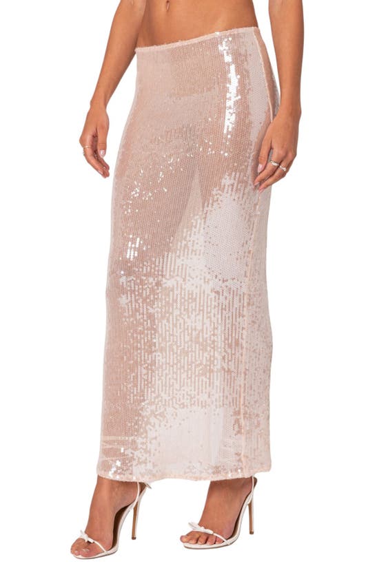 Shop Edikted Riki Sheer Sequin Maxi Skirt In Light-pink