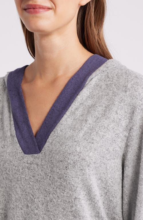 Loveappella Hooded V-neck Pullover In Gray/navy
