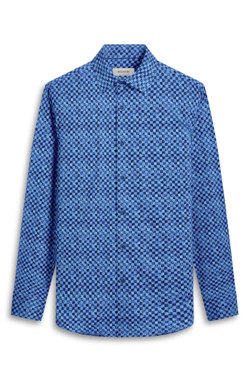 Shop Bugatchi James Ooohcotton® Checkerboard Button-up Shirt In Classic Blue