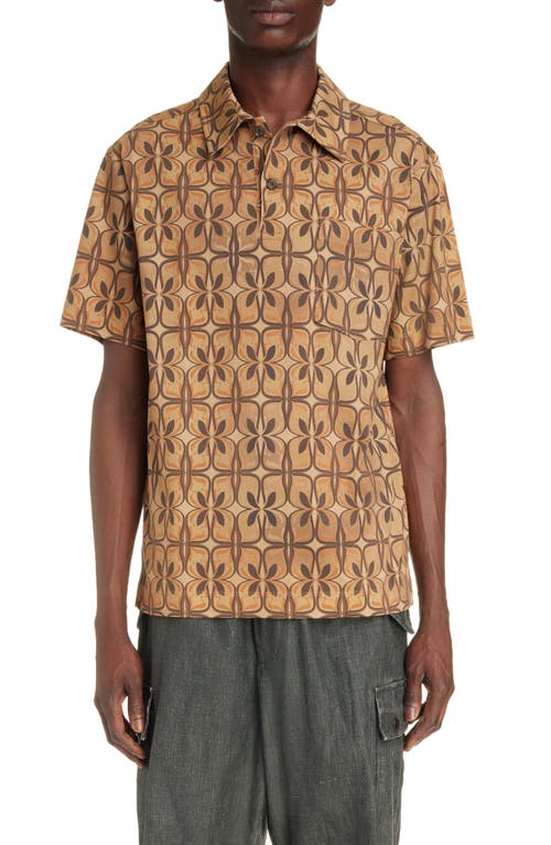 Helder Abstract Print Cotton Jersey Polo in Camel 102