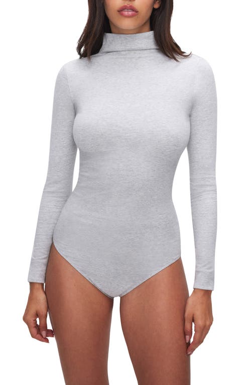Funnel Neck Long Sleeve Stretch Cotton Bodysuit in Heather Grey001