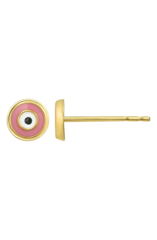 Shop Candela Jewelry Enamel Evil Eye Stud Earrings In Pink/gold