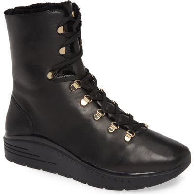 Stuart Weitzman Oceane Genuine Shearling Sneaker Boot- Black