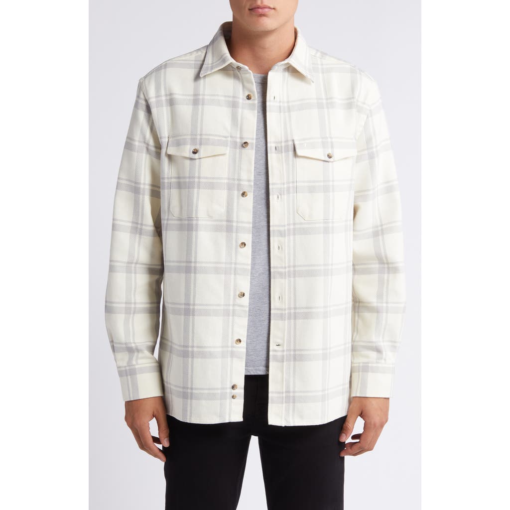 7 For All Mankind Plaid Cotton Overshirt In Off White/grey