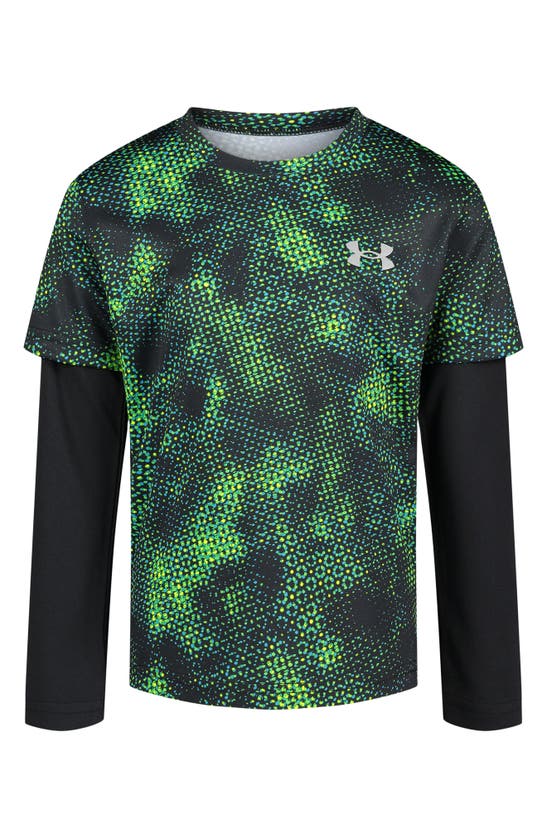 Under Armour Kids' Halftone Microdot Long Sleeve Performance T-shirt In Black