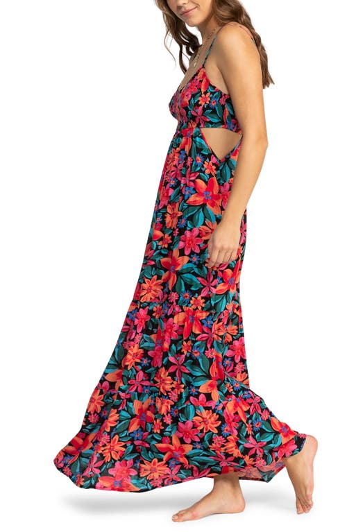 Shop Roxy Hot Tropics Floral Cutout Maxi Sundress In Anthracite Multi Floral