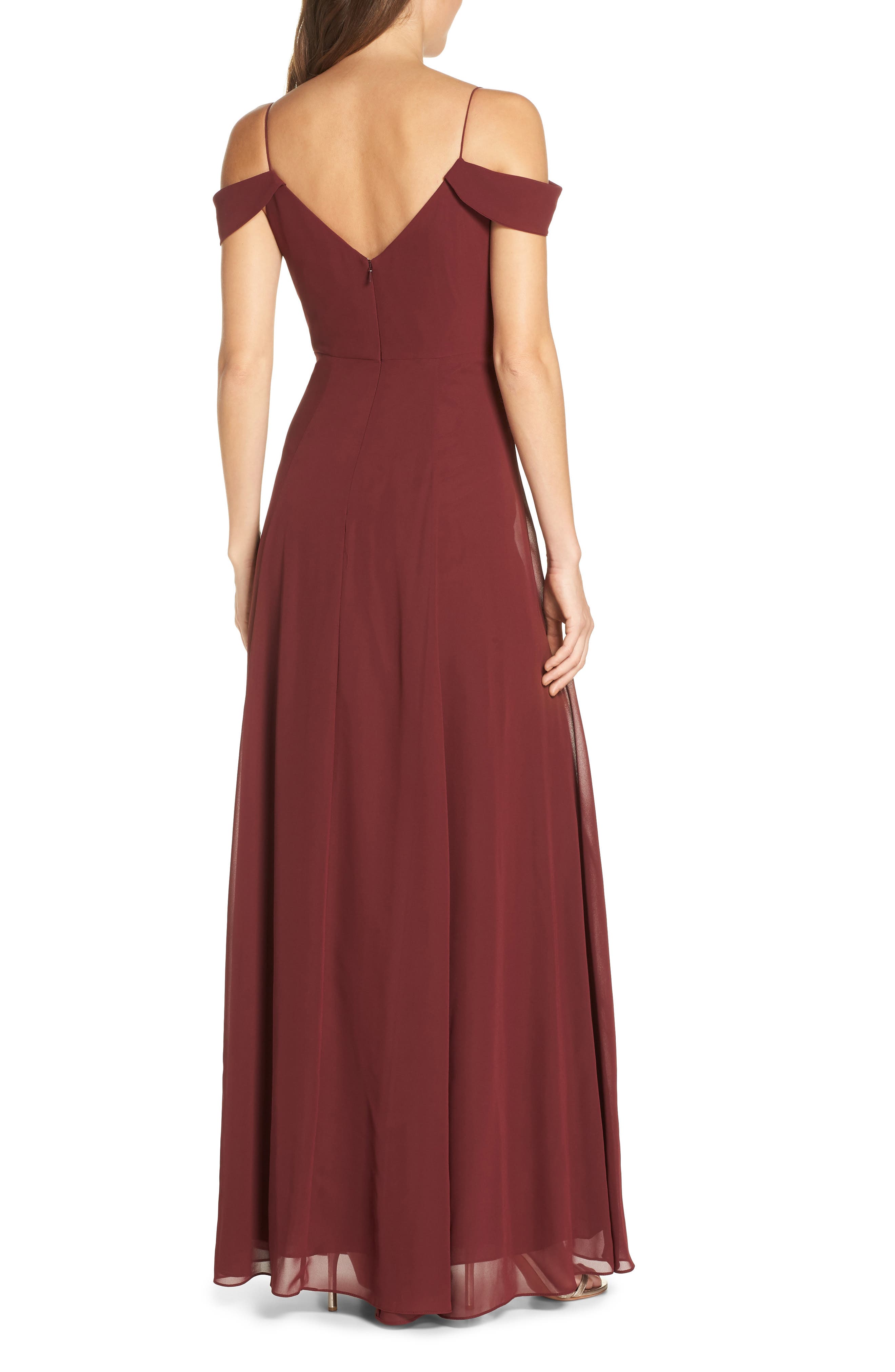 jenny yoo cold shoulder chiffon gown