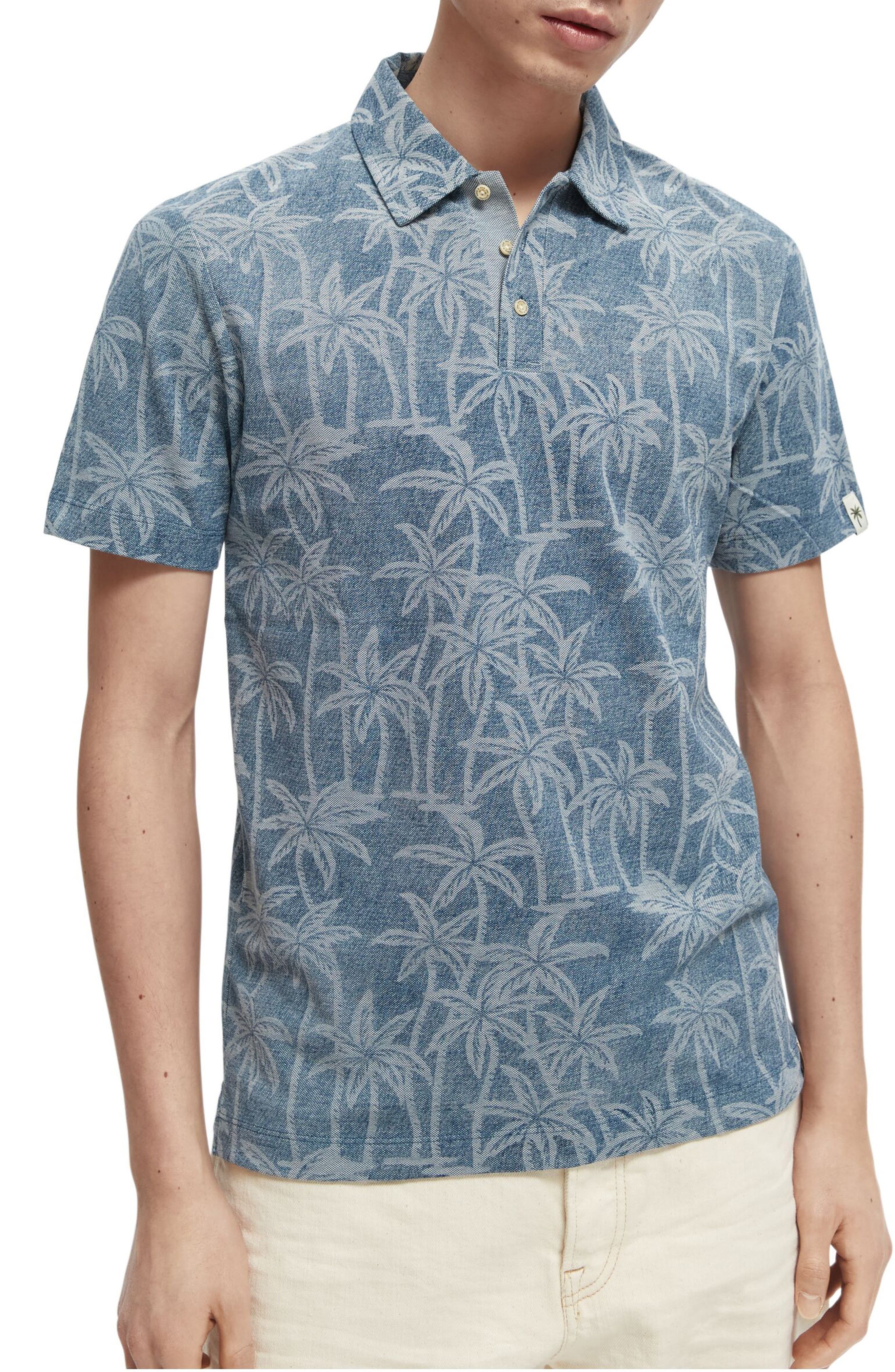 Mens Palm Trees Surfer Beach Wave Short Sleeves Polo Sport Shirt