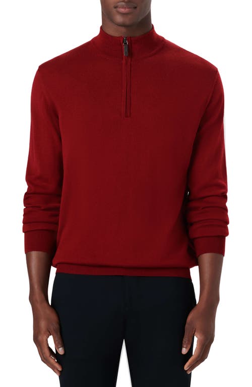 Bugatchi Water Repellent Merino Wool Quarter-Zip Pullover in Ruby at Nordstrom, Size Large