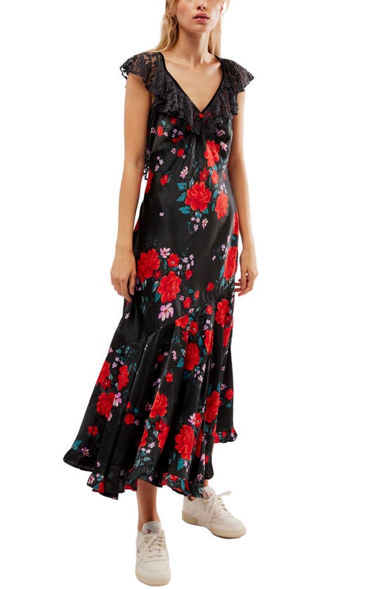 Shop Free People Warm Hearts Lace & Satin Maxi Dress In Black Combo