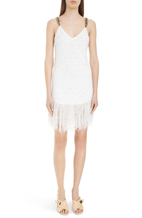 Balmain Chain Strap Fringe Tweed Minidress Gad White/Gold at Nordstrom, Us