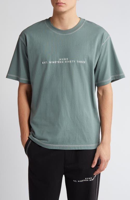 HUGO Dribes Embroidered Logo Recycled Cotton T-Shirt Dark Green at Nordstrom,