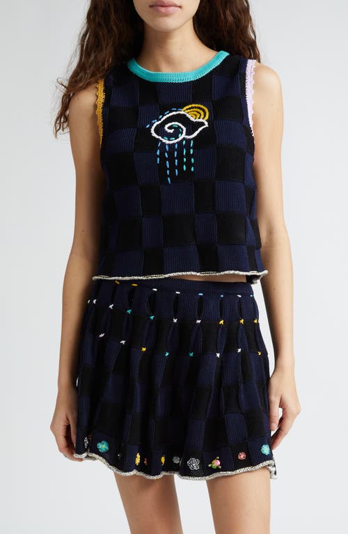 Checkerboard Embroidered Sweater Tank in Midnight
