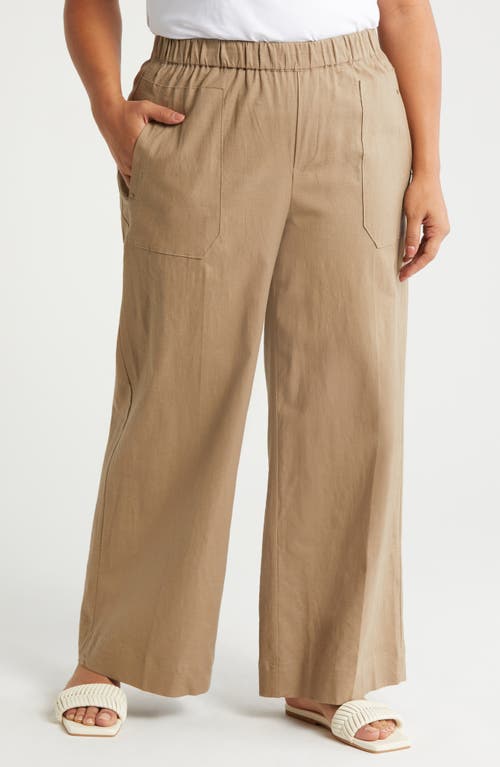 High Waist Stretch Linen Blend Pants in Portobello