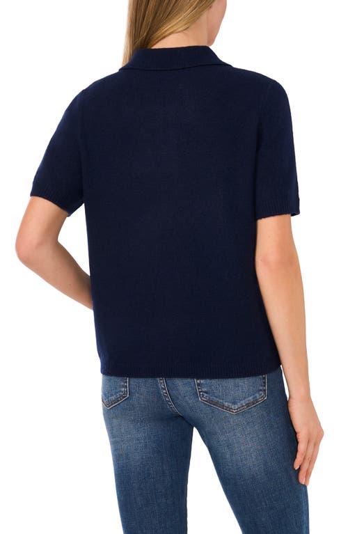 Shop Cece Imitation Pearl Button Polo Sweater In Classic Navy