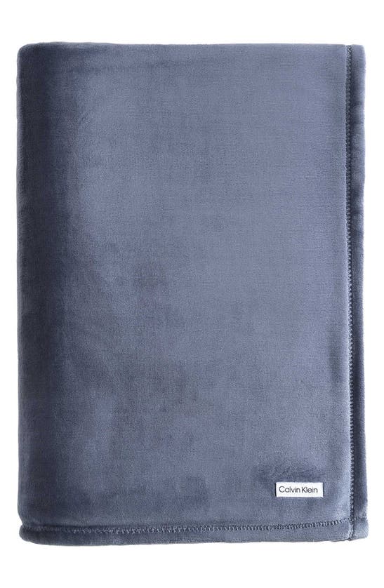 Shop Calvin Klein Core Plush Blanket In Slate B Lue