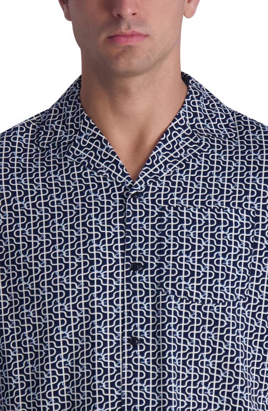 Shop Karl Lagerfeld Paris Wavy Print Short Sleeve Button-up Shirt In Blue Multi