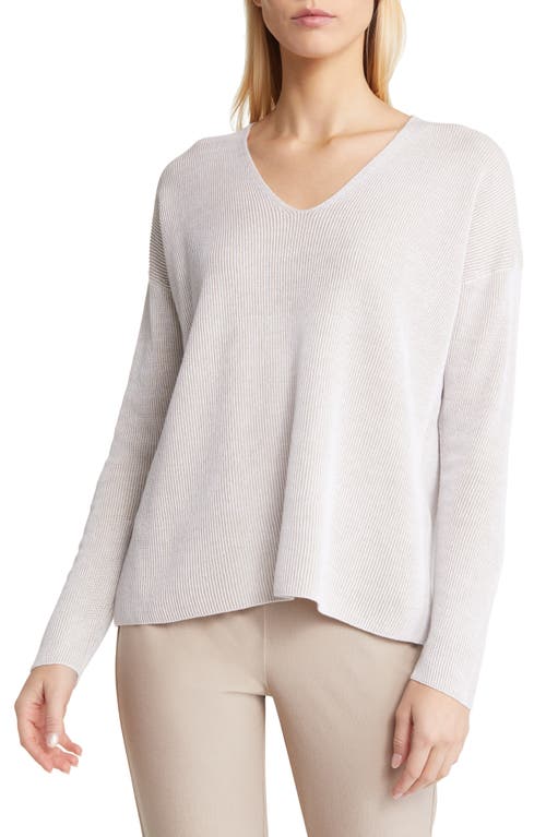 Eileen Fisher V-Neck Organic Linen & Cotton Pullover Sweater in Natural