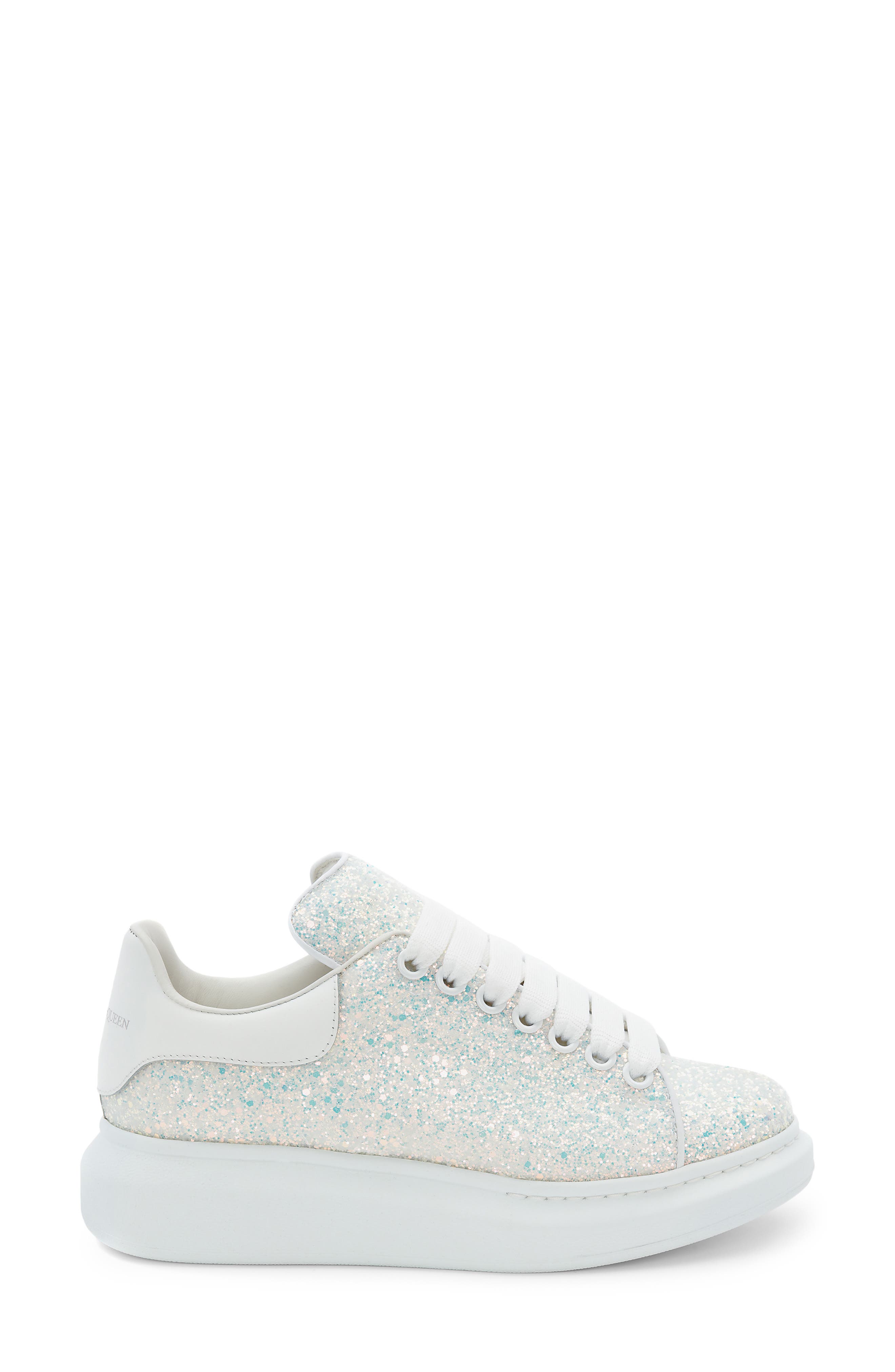 Alexander McQueen Oversize Glitter Sneaker in White at Nordstrom, Size 4Us