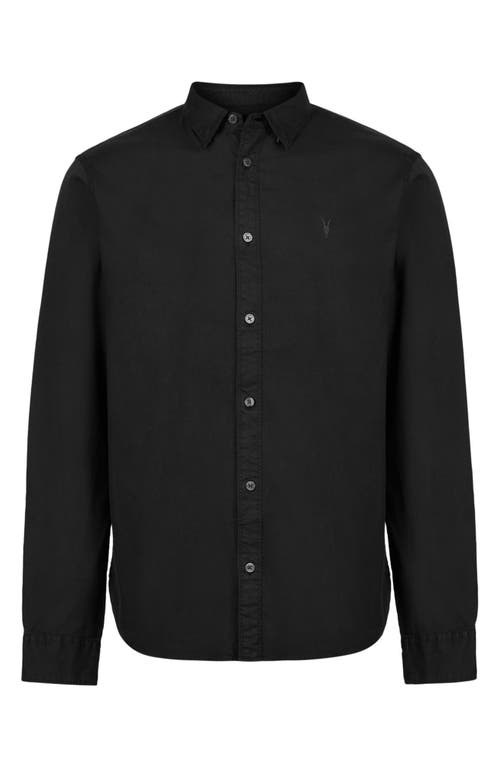 Shop Allsaints Hawthorne Solid Stretch Cotton Button-up Shirt In Black