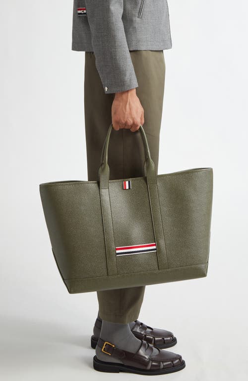 Shop Thom Browne Medium Tool Pebbled Leather Tote In Dark Green