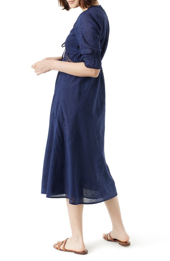 Shop Sam Edelman Dasie Lace Detail Cotton Midi Dress In Navy