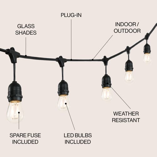 Shop Jonathan Y 15-light Indoor/outdoor Rustic Industrial Led S14 Edison Buld String Lights In Black