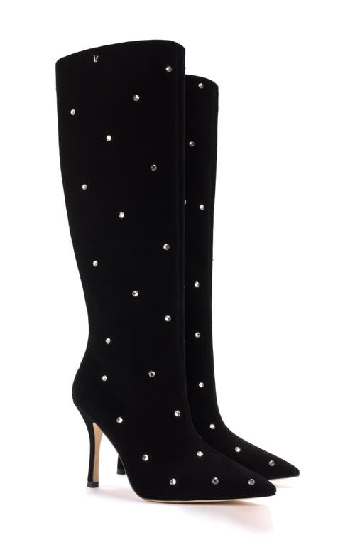 Larroudé Kate Swarovski Crystal Embellished Pointed Toe Knee High Boot Black at Nordstrom,