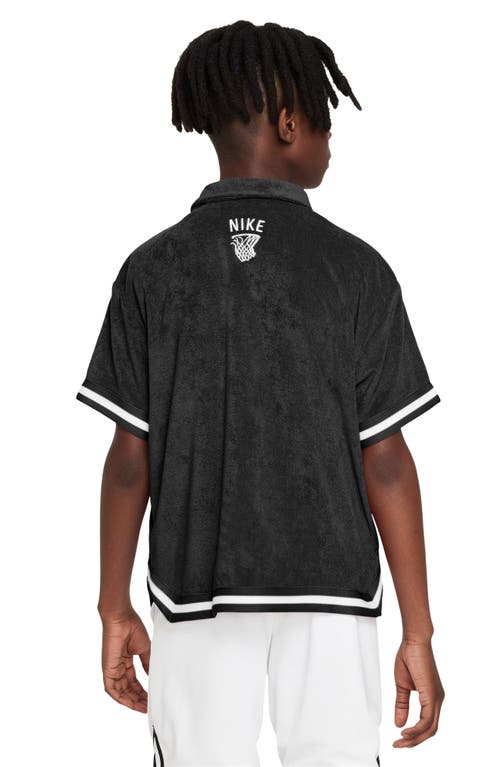 Shop Nike Kids' Culture Of Basketball Terry Cloth Short Sleeve Snap-up Shirt In Black/white