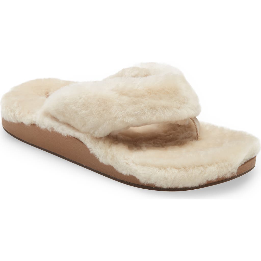 Olukai Kipea Heu Genuine Shearling Slide Sandal In Brown