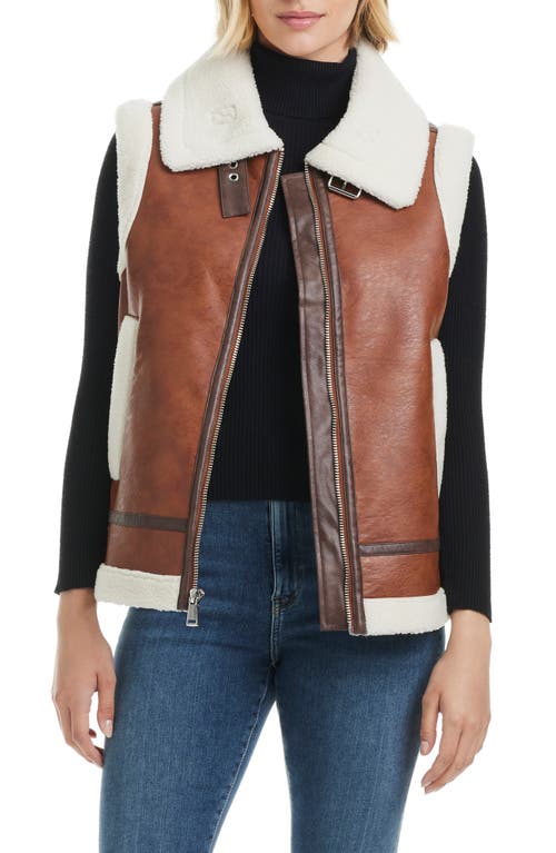 Shop Sanctuary Faux Shearling Vest In Cognac/cream