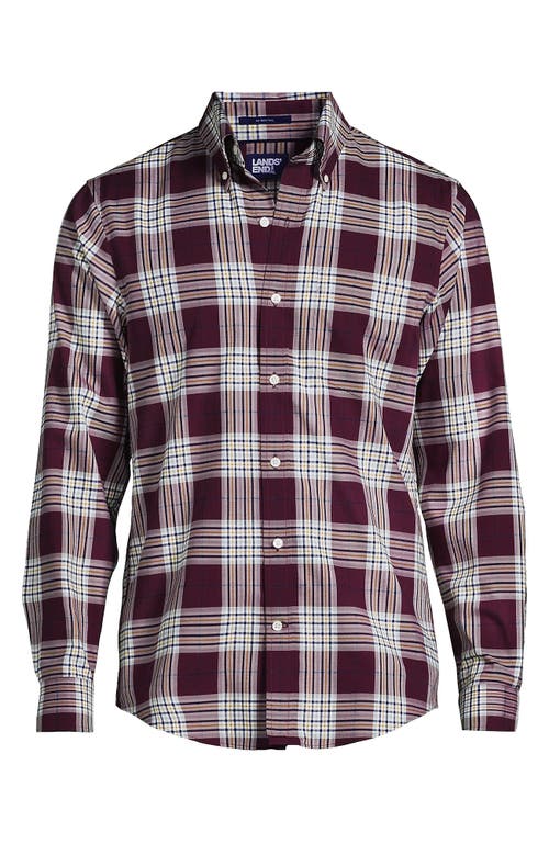 Shop Lands' End Traditional Fit No Iron Twill Shirt In Royal Burgundy/navy Plaid