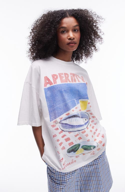Topshop Apertivo Oversize Graphic T-Shirt Cream at Nordstrom,