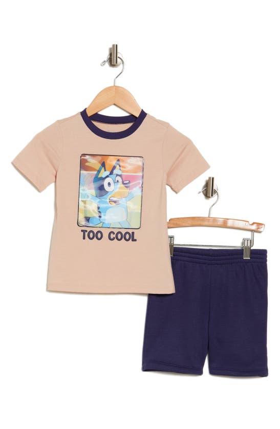 Shop Happy Threads Kids' Bluey Too Cool Graphic T-shirt & Shorts Set In Sand