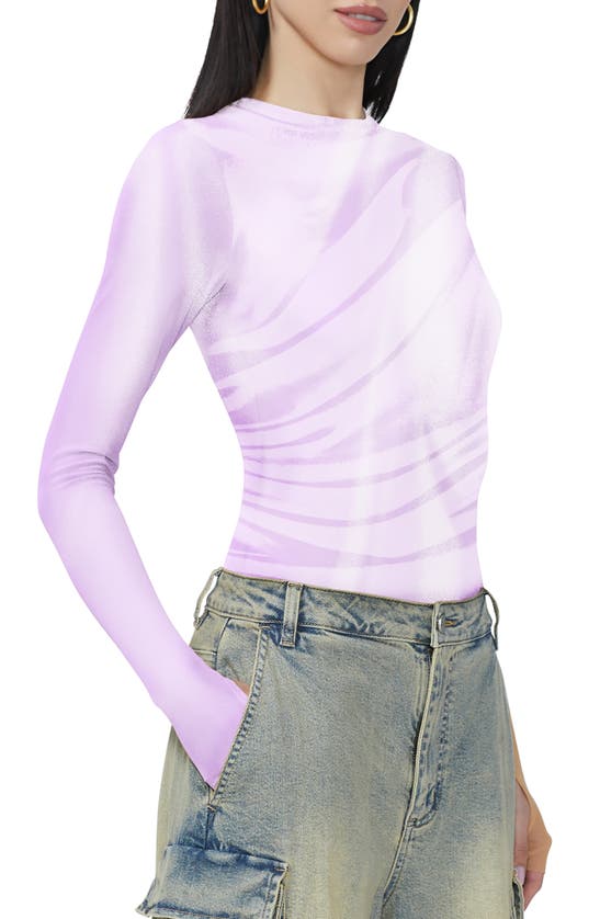 Shop Afrm Kaylee Print Mesh Top In Orchid Shine Drape
