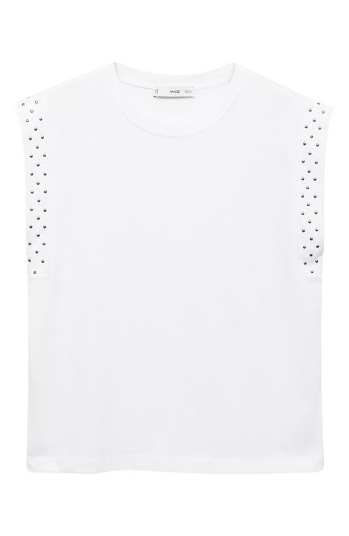Mango Studded Sleeveless T-shirt White In White