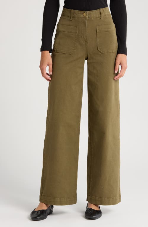 Shop Caslonr Caslon(r) Ultra High Waist Patch Pocket Wide Leg Pants In Olive Burnt