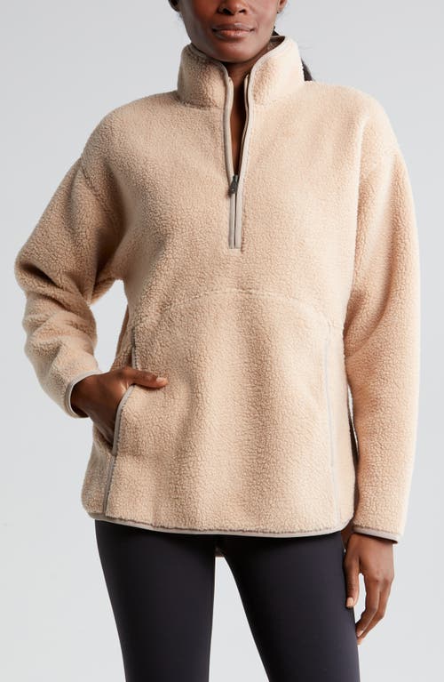 Faux Shearling Half Zip Jacket in Tan Taupe