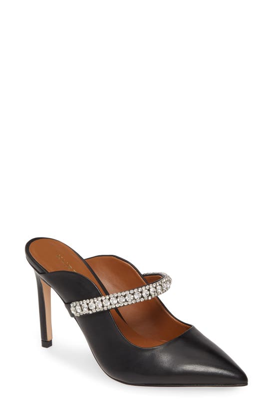 Kurt Geiger Duke Crystal Strap Pointed Toe Mule In Black Leather