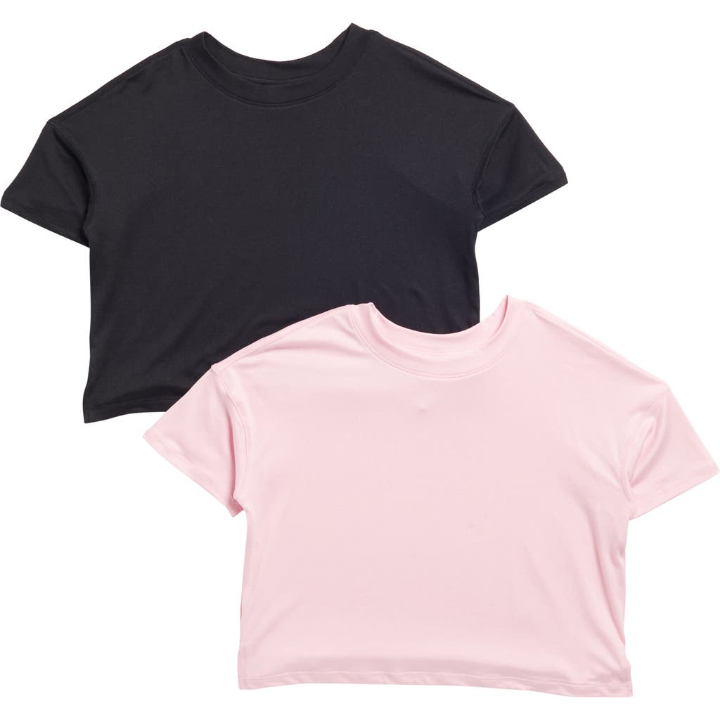 90 Degree By Reflex Kids' 2-pack Crop T-shirts In Sweet Lilac/black