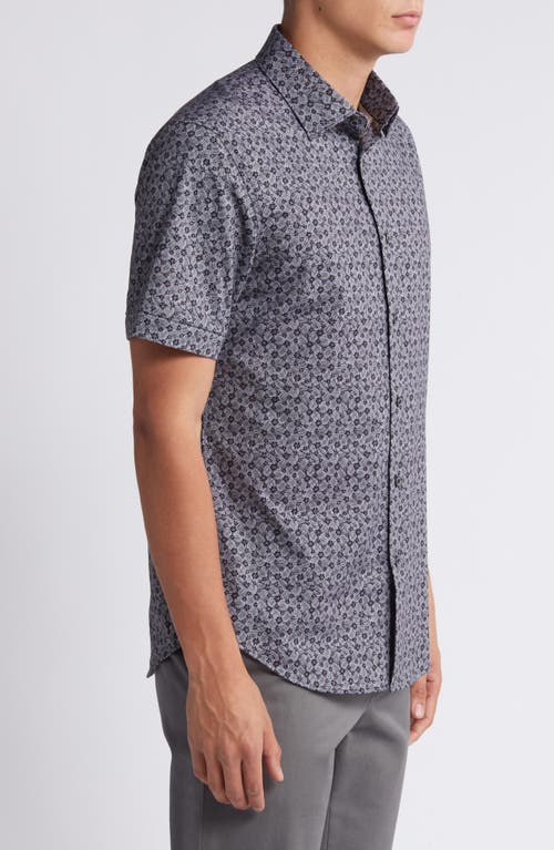 Shop Bugatchi Miles Ooohcotton® Floral Short Sleeve Button-up Shirt In Black