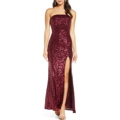 Lulus Lavish Lover Sequin Strapless Gown, Burgundy
